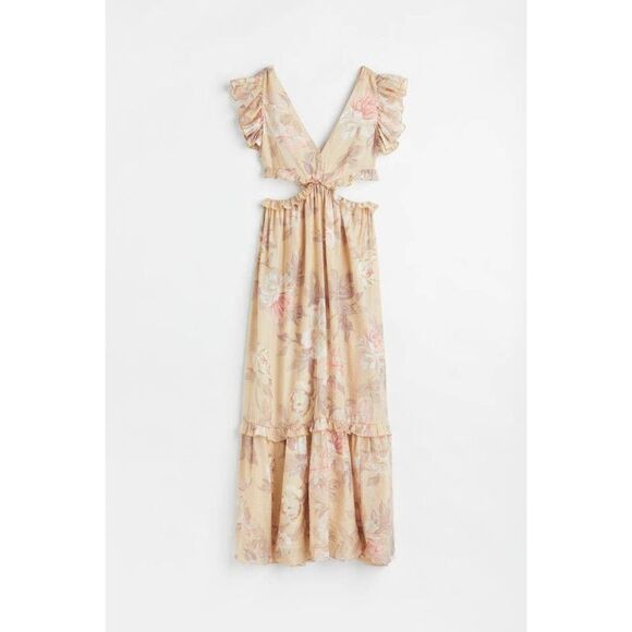 H&M Cut Out Dress Frills Pastel Floral Print - Picture 10 of 12